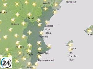 El interior de la mitad norte de la Comunitat Valenciana disfrutará de cielos despejados y temperaturas mínimas en aumento, mientras que en el resto de la región las mínimas serán más frescas.
